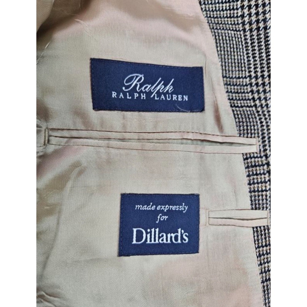 Vintage Ralph Lauren Suit Jacket 42 L Beige Black Wool Cashmere Prince of Whales - Picture 13 of 16